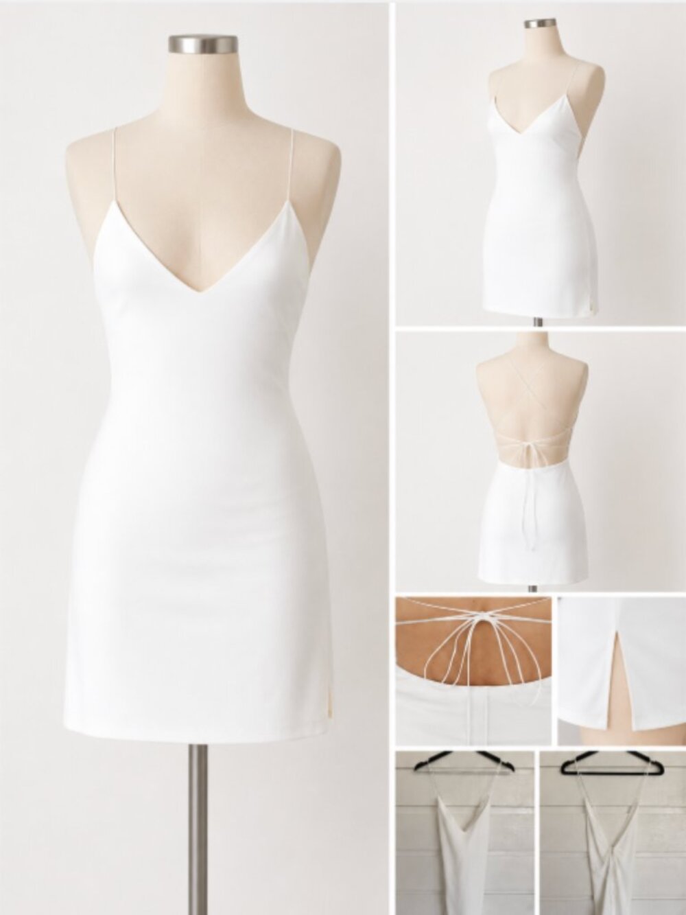 JUST QUELLA Backless Bodycon Mini Dress Spaghetti Strap Lace-Up White Size S NWO